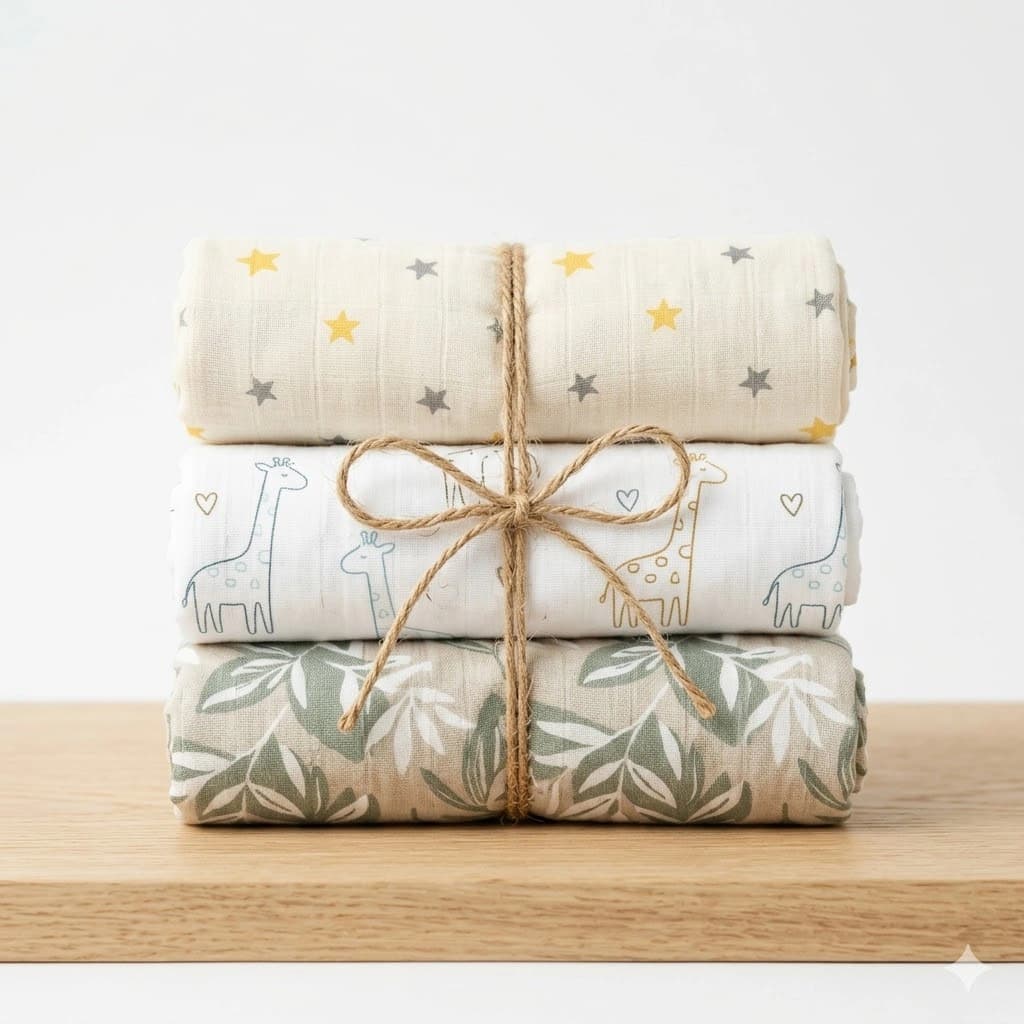 Patterned Muslin Swaddle Blankets Set